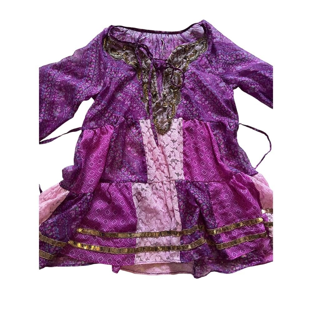 Free People Gossamer Wings Purple Patchwork Beaded Lace Boho Tunic Dress M/L - Picture 1 of 9